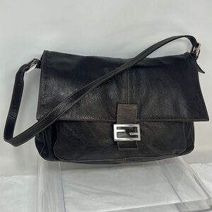 Fendi Large Big Mamma Brown Leather Shoulder Crossbody Messenger Bag